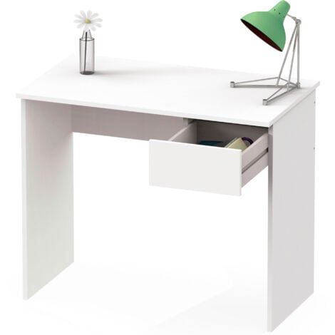 Briebe Nova Escritorio, Mesa de Ordenador 75x90x50cm, 1 Cajón, Oficina, Habitación Juvenil, Desk Blanco