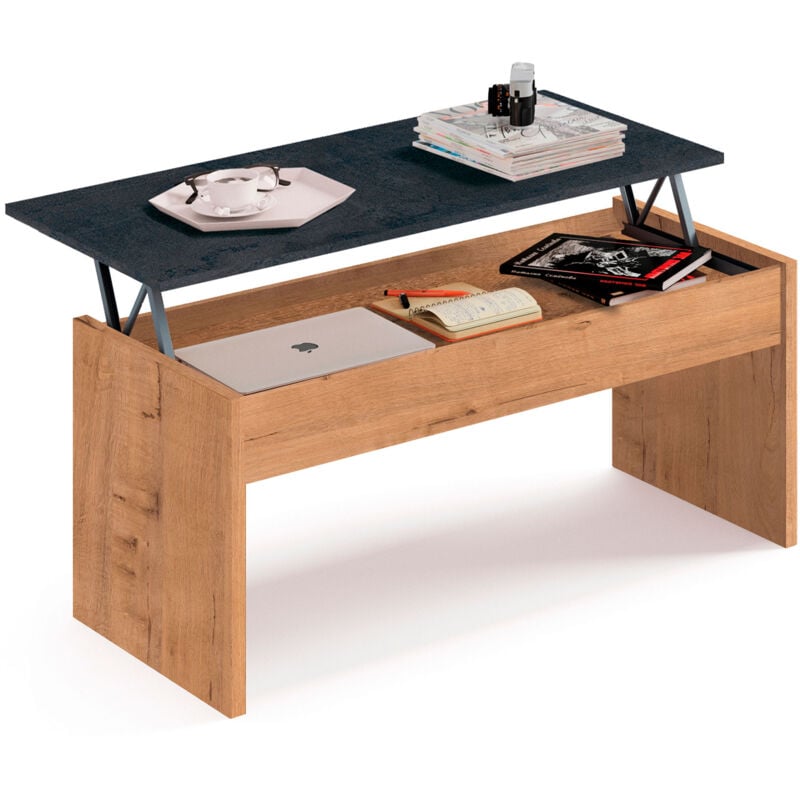 Briebe - Opal Table Basse Salon Relevable, Petite Table en Bois pour Canapé, 47/58x100x50cm Bois