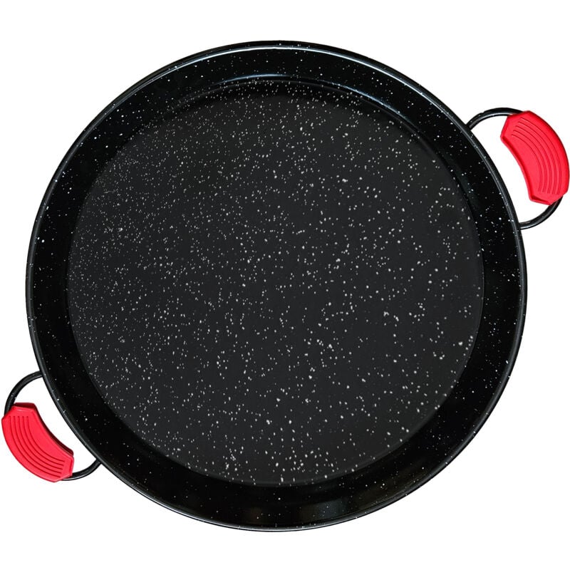 PAN46 Poêle à Paella Valencienne Émaillée 46cm, Acier Émaillé Antiadhésif, 12 Portions Noir - Briebe