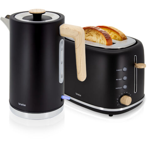Briebe SKT1167BLK Nordic Set Tostadora Pan Ranura Ancha 2 Rebanadas + Hervidor  Agua Eléctrico 1,7L Inalámbrico 2200W Negro