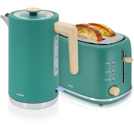 Briebe SKT1167GRE Nordic Set Tostadora Pan Ranura Ancha 2 Rebanadas + Hervidor  Agua Eléctrico 1,7L Inalámbrico 2200W Verde