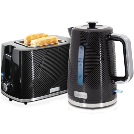 Briebe SKT1170BLK Elegance Set Tostadora Pan Ranura Ancha 2 Rebanadas + Hervidor  Agua Eléctrico 1,7L Inalámbrico 2200W Negro