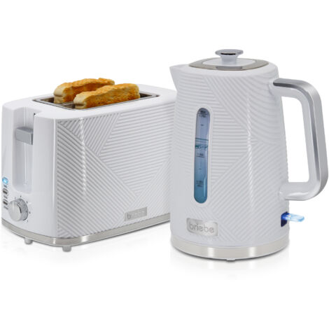 Briebe SKT1170WHT Elegance Set Tostadora Pan Ranura Ancha 2 Rebanadas + Hervidor  Agua Eléctrico 1,7L Inalámbrico 2200W Blanco