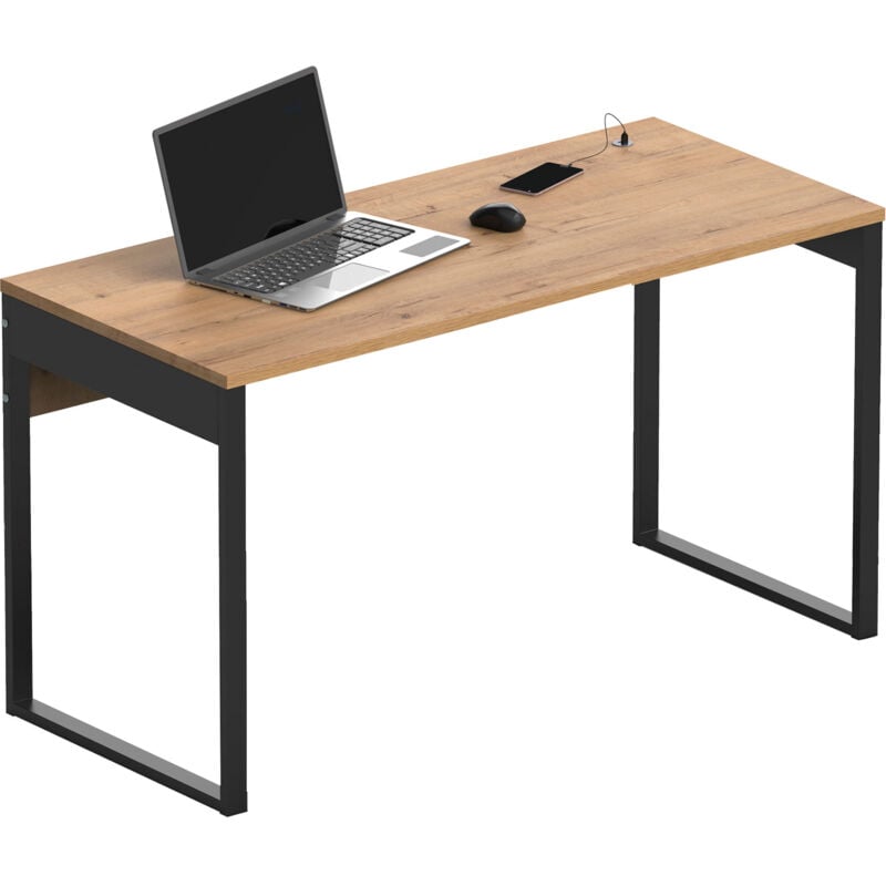 Briebe - Smuk Bureau, Table Informatique Bureau, Pieds en Métal 76x135x60cm, usb Intégré Bois