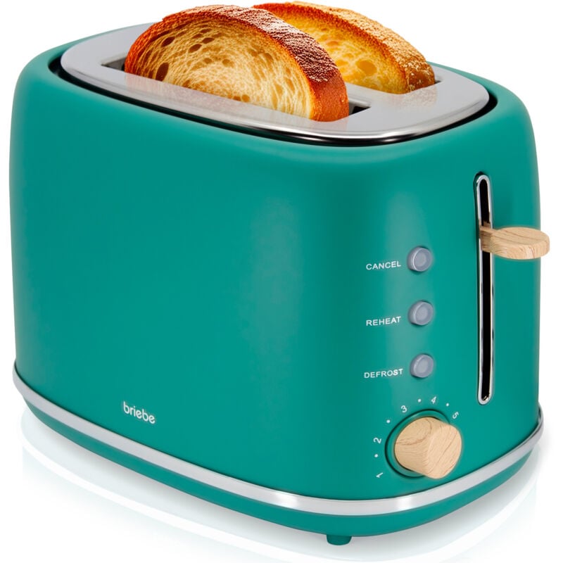 TA1166GRE Nordic Grille Pain 2 Fentes, Tranches Larges, 6 Niveaux de Dorage, Décongélation 870W Vert - Briebe