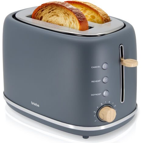 Briebe TA1166GRY Nordic Tostadora Pan Ranura Ancha, Tostador 2 Rebanadas, 6 Niveles Tostado, Calientapanecillos 870W Gris