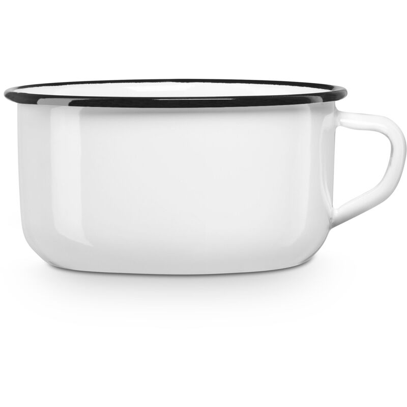 Briebe - Vintage Tasse à Café Camping 12cm Pot Acier Émaillé 0,65ml, Pique-nique Voyage, Vintage Blanc