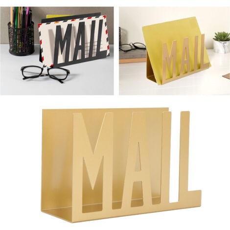 Briefablage aus Metall, stilvoller, perforierter Briefhalter, für Büro oder Zuhause, fasst 60 Briefumschläge (15 cm), goldfarben