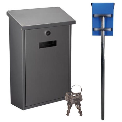 Briefkasten mit Standfuß, Namenssschild & 2 Schlüsseln, Stahl Silber 40x27cm