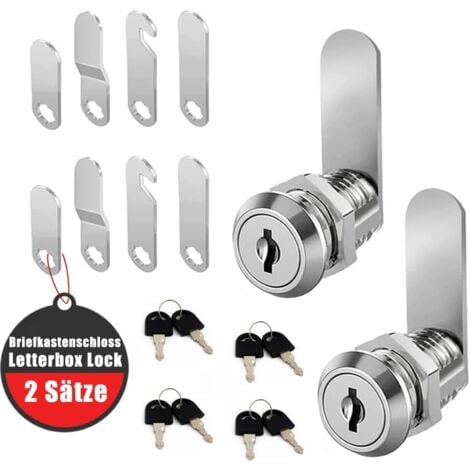 BLUEDEER Briefkastenschloss 4 Schlüssel, Kommt mit 4 Verschiedene Schlossplatten, Briefkastenschloss 16mm, Spindschloss, Durchmesser 18mm Drawer Lock, Schranktüren, Hebelschloss für Briefkästen