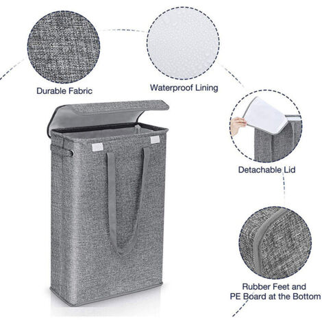 Brige 45 Liter Slimline Wäschekorb mit Deckel – Wäschekorb mit extra großem Fassungsvermögen – 39 x 19 x 60 cm – Schmaler Wäschekorb