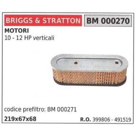 Briggs & Stratton – Filtre à air pour tondeuse 10 12 HP vertical – Optimise la performance moteur – Dimensions 219 x 67 x 68 mm – Compatible avec plusieurs modèles