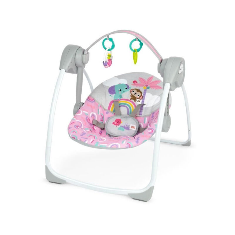 Bright Starts - Balancelle bébé électrique compacte – Animaux, rose, 6 vitesses balancement, 10 chansons, 2 position d'inclin