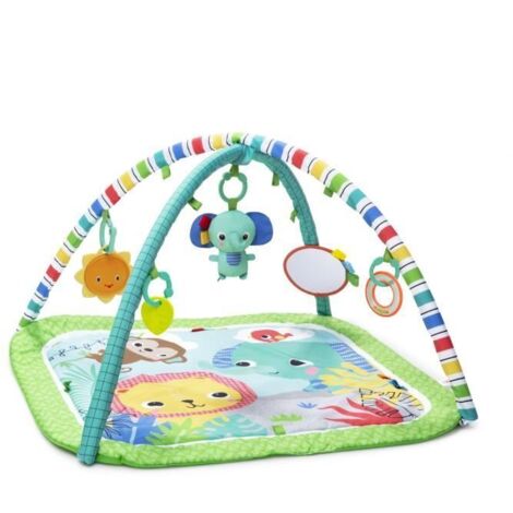 BRIGHT STARTS Tapis d'éveil bébé au sol évolutif pliable- Jungle Vert- arche avec jouets sensoriels et musicaux, miroir