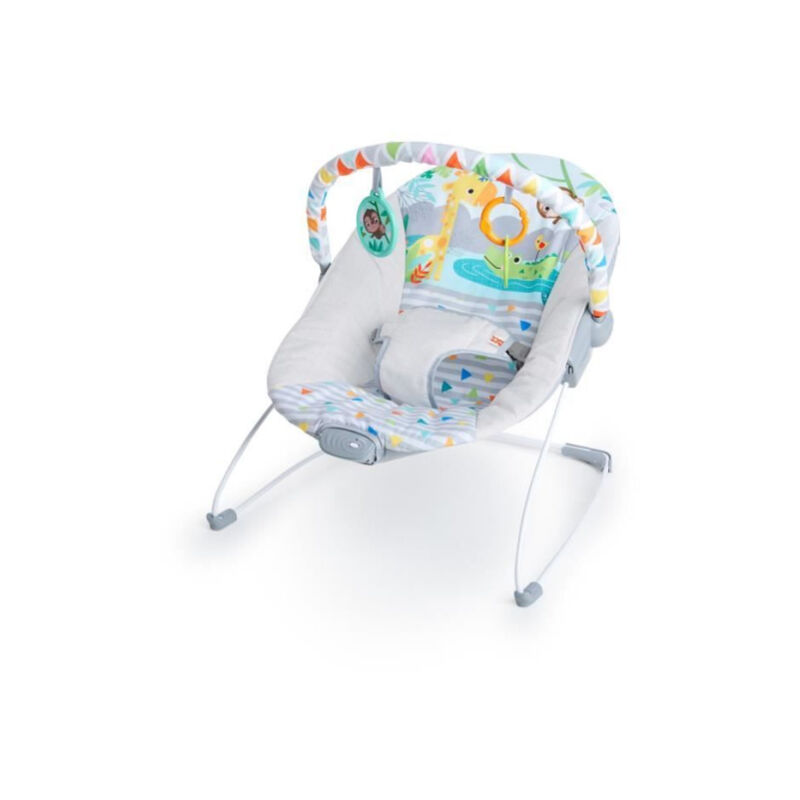 BRIGHT STARTS Transat bébé Safari, Vibrations apaisantes, Arche d'éveil avec jouets interactifs