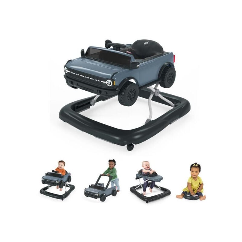 Trotteur et centre d'activités Ford Bronco 4-en-1, jouet de volant interactif et amovible, gris, a partir de 6 mo - Bright Starts