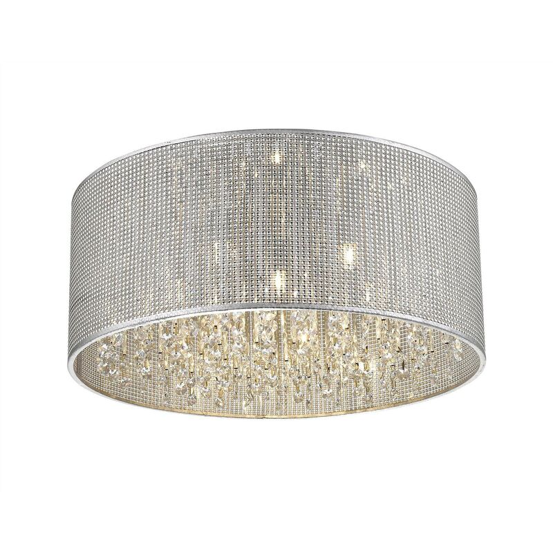6 Light Small Flush Ceiling Light Silver, Crystal Glass, G9 - Spring Lighting