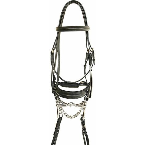 Briglia inglese in cuoio con capezzina doppia regolazione completa di doppie redini lisce: Full, nero (10)