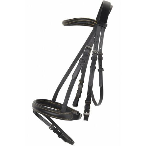 Briglia inglese in cuoio con cuciture a contrasto completa di redini modello Lou: Pony, Nero 9100