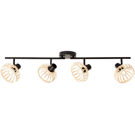Brillant projecteur Norah 4-flammes. bois clair/noir, métal/bambou, 4x D45, E14, 28 W