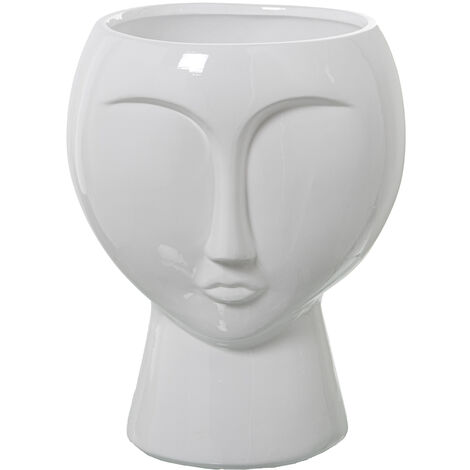 Brillante weiße Keramikgesichtsvase  ° 27x37cmpour alle Stile, um zu Hause eine Note zu verleihen