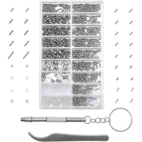 Brillenreparatursets mit 1000 Mikroschrauben, Edelstahl mit Pinzette