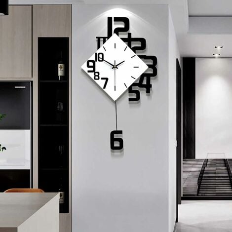 BRILLER Décoratif Grand Horloge Murale Pendules Murales Silencieuses Swing Horloge Murale Design pour Salon Chambre Salle à Manger Cuisine Bureau 34x63cm