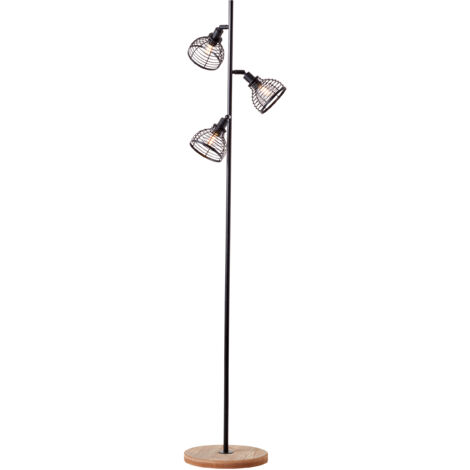 Brilliant Avia lampadaire 3-flammes noir/bois, métal/bois, 3x D45, , 42 W