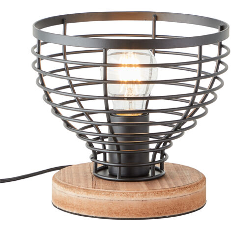 Brilliant Avia lampe de table 20cm noir/bois, métal/bois, 1x A60, , 52W