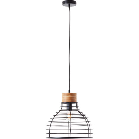 Brilliant Avia Pendelleuchte 35cm schwarz/holz, Metall/Holz, 1x A60, E27, 52 W