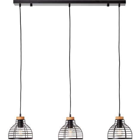 Brilliant Avia Pendelleuchte 3flg schwarz/holz, Metall/Holz, 3x A60, E27, 52 W