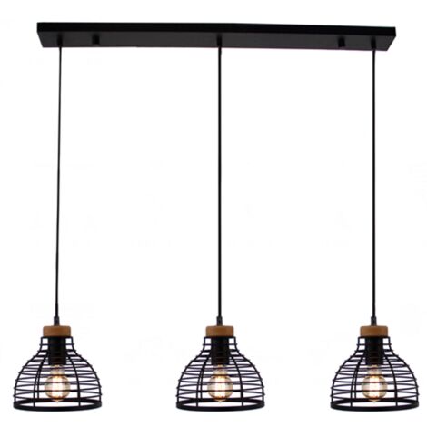 Brilliant Avia suspension 3 flammes noir/bois, métal/bois, 3x A60, E27, 52 W