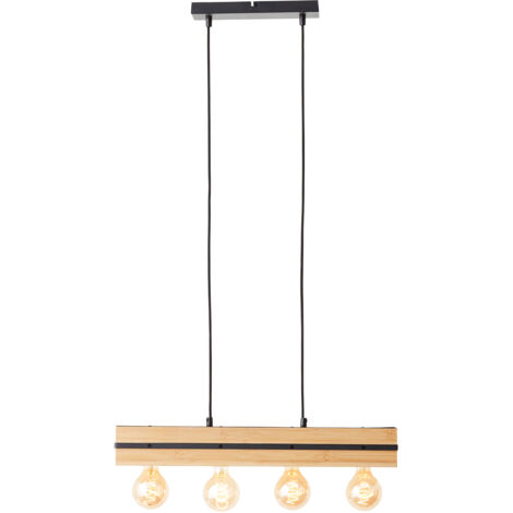 Brilliant Benny suspension 60cm noir mat/naturel, métal/bambou, 4x A60, E27, 40 W