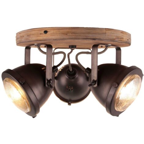 BRILLIANT Carmen Wood Spot rond 3 flammes en acier brûlé / bois Luminaires d'intérieur, spots, cocarde  3x PAR51, GU10, 5W, convient pour lampes à réflecteur (non fournies)  A ++  Têtes pivota