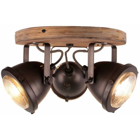 BRILLIANT Carmen Wood Spotrondell 3flg burned steel/holz Innenleuchten,Strahler,-Rondell  3x PAR51, GU10, 5W, geeignet für Reflektorlampen (nicht enthalten)  Köpfe schwenkbar