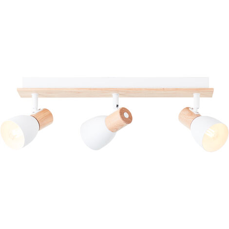 Brilliant Daintree Spotbalken 3flg weiß/natur, Metall/Holz, 3x D45, E14, 28 W