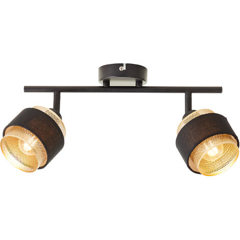 Brilliant Grove Spotrohr 2flg schwarz gold Metall/Textil 2x D45, E14, 28 W, Geeignet für Tropfenlampe (nicht enthalten)