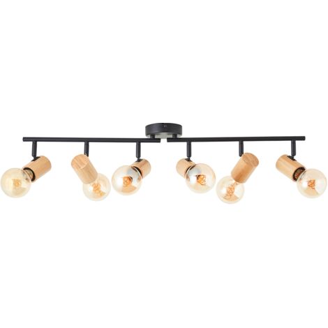 Brilliant Kerry Spotrohr 6-flammig Schwarz/Holz – Schwenkbare LED Deckenleuchte mit dimmbaren Funktionen für Wohnzimmer, Schlafzimmer & Büro, 6x E27 Fassungen, Modernes Design
