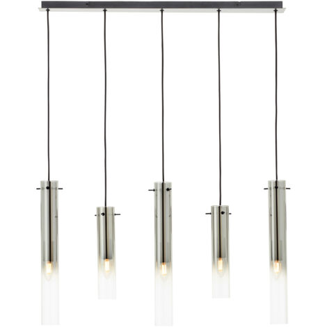 Brilliant Lamp Glasini suspension 5 ampoules noir mat/verre fumé métal/verre noir 5x C35, E14, 25 W