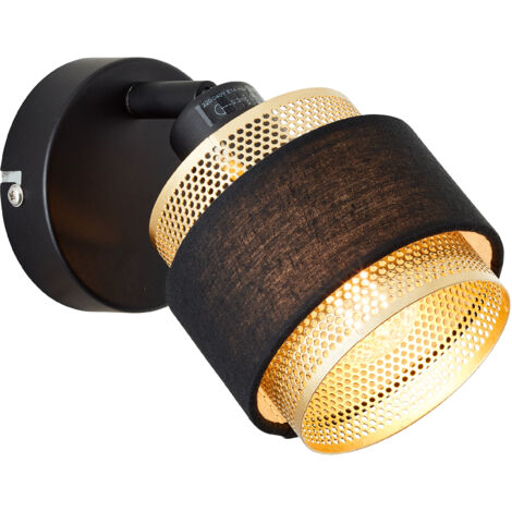 Brilliant Lamp Grove spot mural métal doré noir/bois noir 1x D45, E14, 28 W