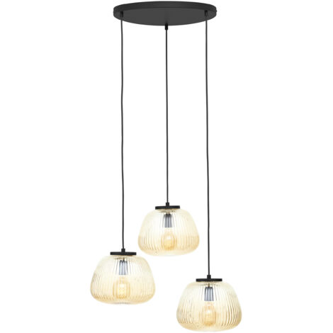 Brilliant Lamp Kaizen suspension à 3 lampes ambre-ambre/métal noir mat/plastique marron 3x A60, E27, 40 W