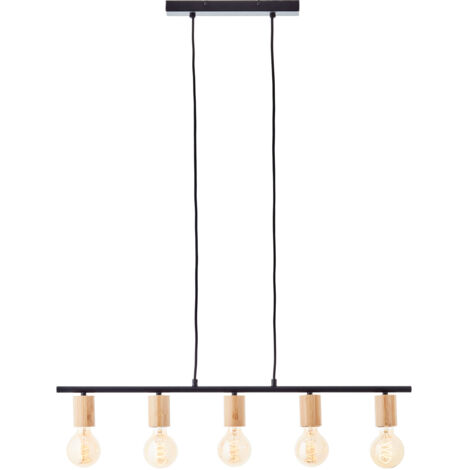 Brilliant Lamp Kerry suspension à 5 lampes noir/bois aluminium marron 5x A60, E27, 40 W