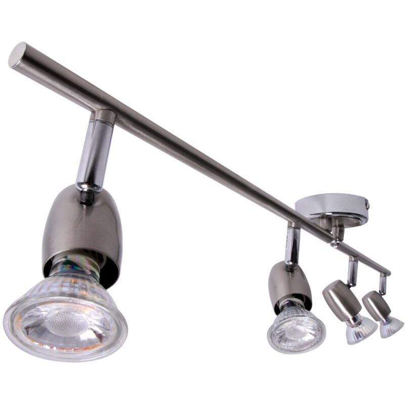 Brilliant Lampe Wesley Led Spotrohr 4flg Eisen/chrom 4x Led-par51, Gu10, 5w Led-reflektorlampen Inklusive, (380lm, 3000k) Arme Drehbar / Köpfe Schwenkbar -