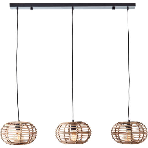 Brilliant lamp Woodball suspension 3 lampes noir mat/bambou aluminium marron 3x A60, E27, 40 W