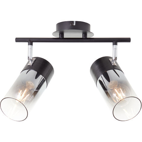 Brilliant Lampe Alia Spotbalken 2-flammig schwarz/rauchglas Holz/Metall schwarz 2x A60, E27, 40 W