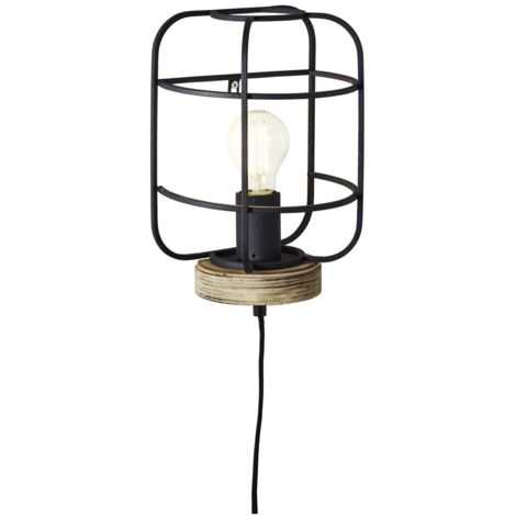 BRILLIANT lampe, applique murale Gwen bois antique / corindon noir, métal / bois, 1x A60, E27, 52W, lampes normales (non incluses), A ++