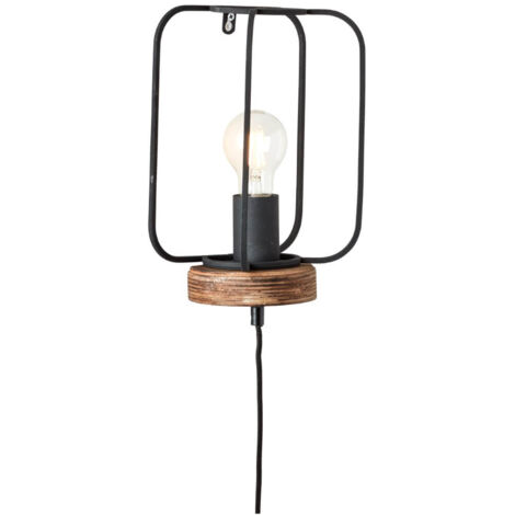 BRILLIANT lampe, applique murale Tosh avec plomb bois antique / corindon noir, 1x A60, E27, 40W, bois issu de la foresterie durable (FSC)