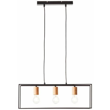 BRILLIANT Lampe, Arica Pendelleuchte 3flg schwarz/holzfarbend, 3x A60, E27, 60W, Kabel kürzbar / in der Höhe einstellbar