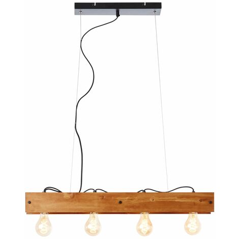 BRILLIANT Lampe, Calandra Pendelleuchte 4flg schwarz/holzfarbend, 4x A60, E27, 42W, Holz aus nachhaltiger Waldwirtschaft (FSC)