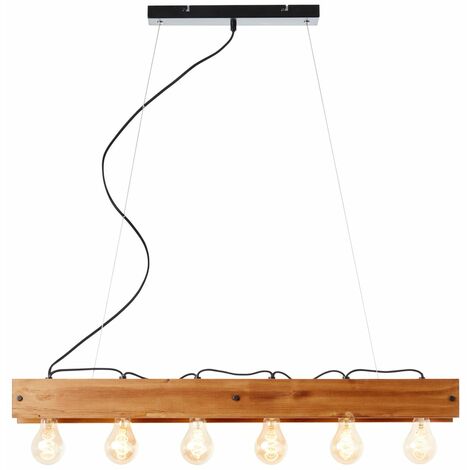 BRILLIANT Lampe, Calandra Pendelleuchte 6flg schwarz/holzfarbend, 6x A60, E27, 42W, Holz aus nachhaltiger Waldwirtschaft (FSC)